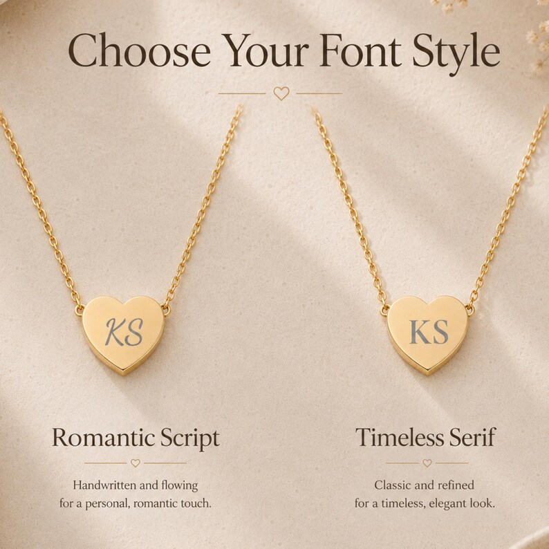 Heart Initial Pendant Necklace - Personalized One or Two Initial Necklace image 2