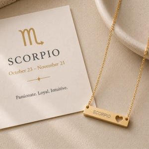 Scorpio Gift For Her, Scorpio Pendant, Zodiac Bar Necklace, Birth Sign Necklace image 2