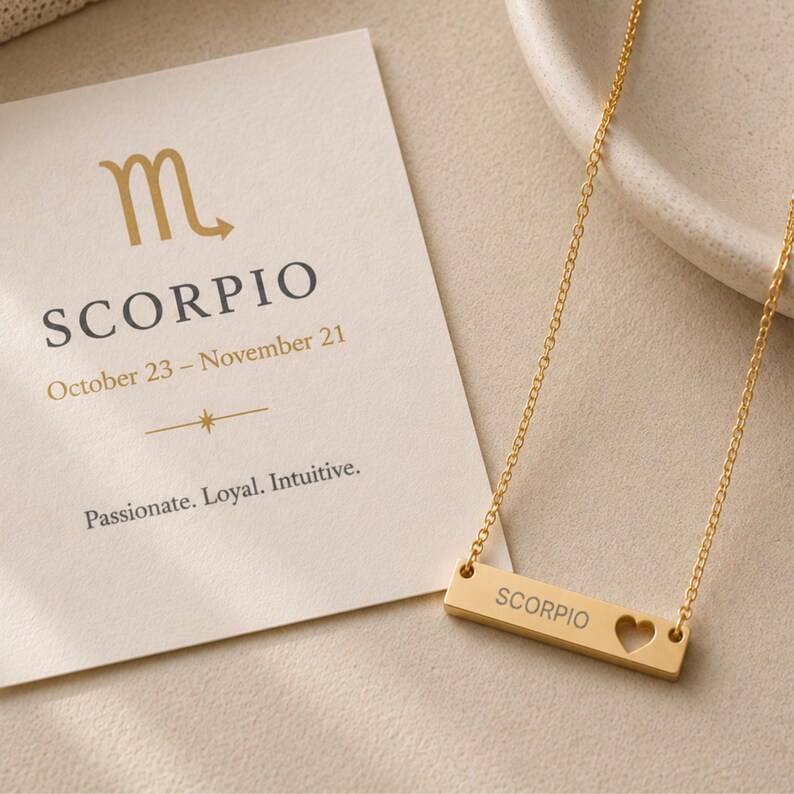 Scorpio Gift For Her, Scorpio Pendant, Zodiac Bar Necklace, Birth Sign Necklace image 2