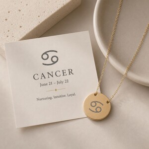 Cancer Crab Necklace, Cancer Coin Necklace, Cancer Zodiac Coin, Zodiac Coin Necklace 18K Gold PVD coating