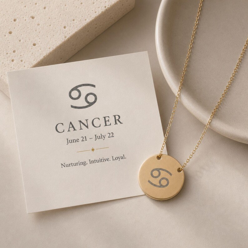 Cancer Crab Necklace, Cancer Coin Necklace, Cancer Zodiac Coin, Zodiac Coin Necklace 18K Gold PVD coating