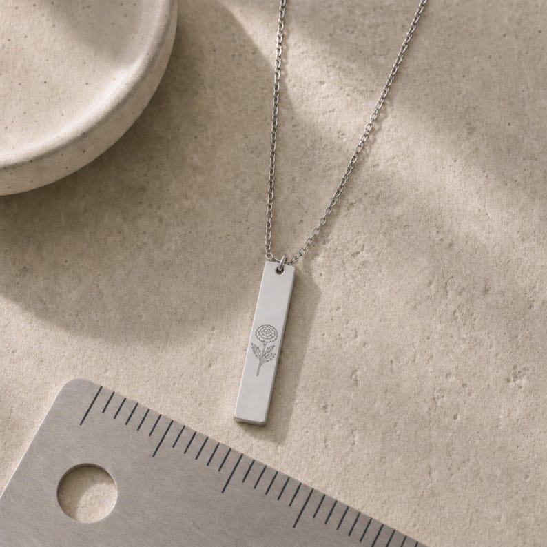 Marigold Necklace, Marigold Pendant, October Birth Flower Stainless Steel (No coating)