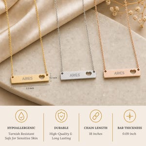 Aries Sign Necklace, Aries Pendant, Zodiac Bar Necklace, Birth Sign Necklace image 9