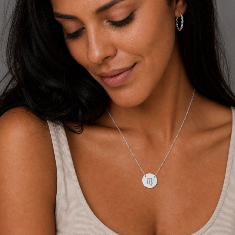 Colgante de moneda de Virgo, collar de moneda de Virgo, collar del signo zodiacal, collar del signo Virgo imagen 4