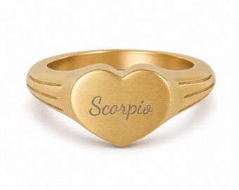 Scorpio Ring, Constellation Ring, Heart Signet Ring, Small Signet Ring