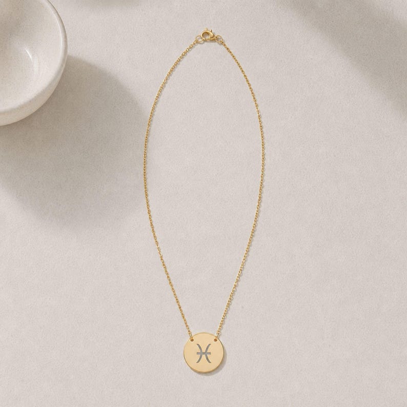Pisces Zodiac Jewelry, Pisces Symbol Necklace, Pisces Coin Pendant, Pisces Coin Necklace image 5