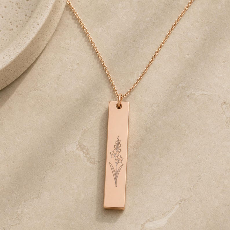Gladiolushalsband, Gladiolushänge, Gladiolusberlock 18K Rose Gold PVD coating