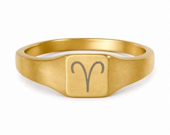 Aries Signet Ring, Aries Ring, Zodiac Signet Ring, Square Signet Ring
