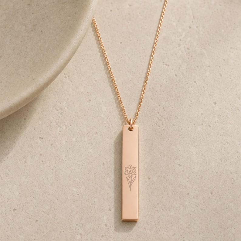 Daffodil Flower Necklace, Daffodil Necklace, Daffodil Pendant 18K Rose Gold PVD coating