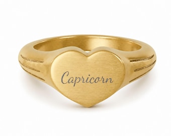 Capricorn Ring, Constellation Ring, Heart Signet Ring, Small Signet Ring