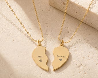 Personalized Break Apart Heart Necklace, Cat Memory Necklace, Dog Memory Necklace