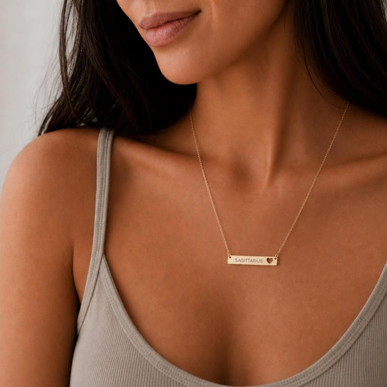 Sagittarius Pendant, Sagittarius Necklace, Zodiac Bar Necklace, Birth Sign Necklace 18K Gold PVD coating