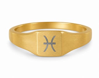 Pisces Ring, Constellation Ring, Heart Signet Ring, Small Signet Ring
