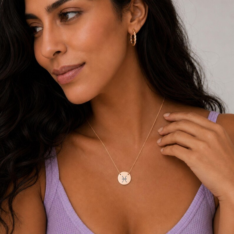 Pisces Zodiac Jewelry, Pisces Symbol Necklace, Pisces Coin Pendant, Pisces Coin Necklace image 6