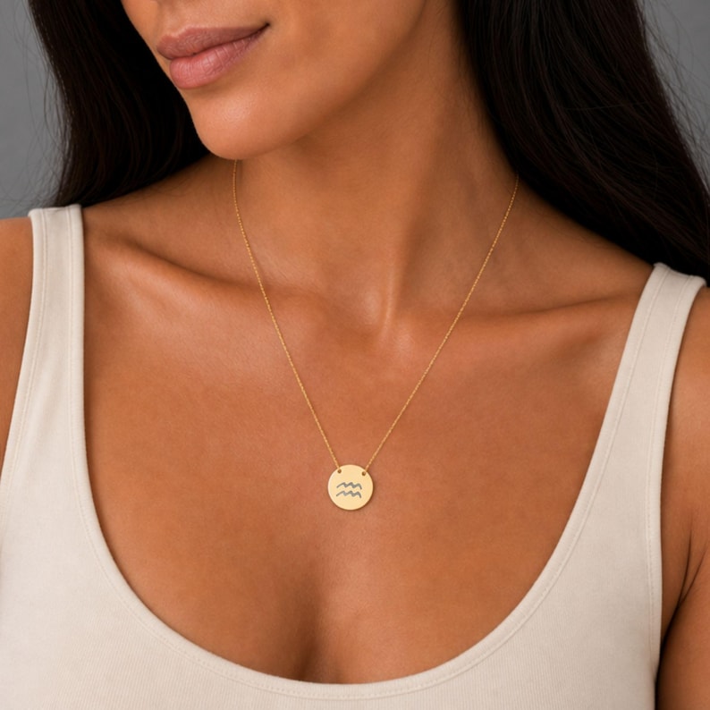 Aquarius Necklace, Zodiac Coin Necklace, Aquarius Coin image 1