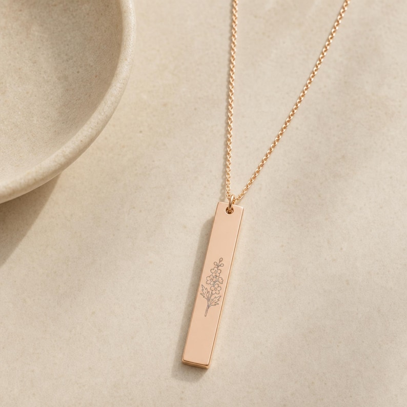 Larkspur Necklace, July Flower Necklace, Larkspur Charm 18K Rose Gold PVD coating