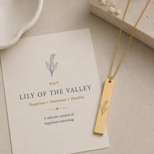 Lily of the Valley Necklace, May Flower Necklace, Dainty Lily Necklace, Thin Bar Necklace immagine 2