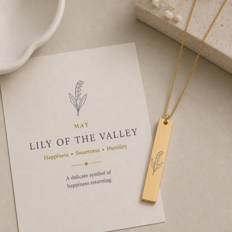Lily of the Valley Necklace, May Flower Necklace, Dainty Lily Necklace, Thin Bar Necklace immagine 2