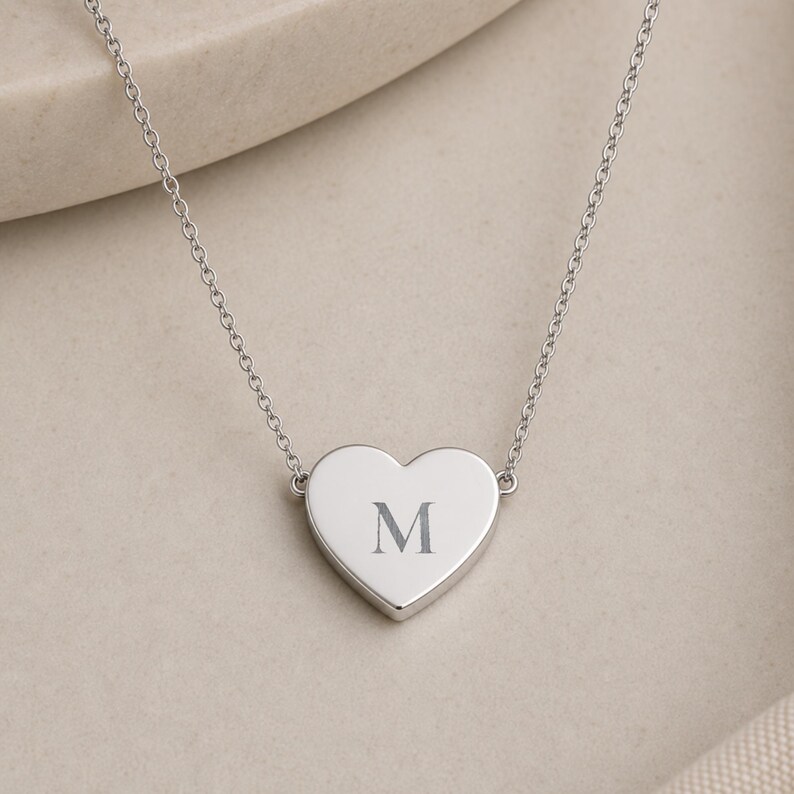 Heart Initial Pendant Necklace - Personalized One or Two Initial Necklace Stainless Steel (No coating)