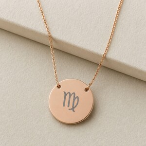 Colgante de moneda de Virgo, collar de moneda de Virgo, collar del signo zodiacal, collar del signo Virgo 18K Rose Gold PVD coating