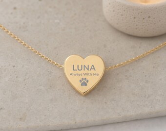 Personalized Pet Memorial Heart Necklace, Engraved Paw Print Pendant, Stainless Steel Jewelry