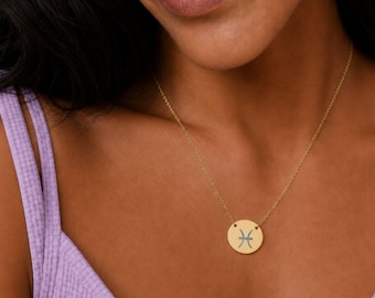 Pisces Zodiac Jewelry, Pisces Symbol Necklace, Pisces Coin Pendant, Pisces Coin Necklace
