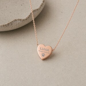 Dog Memorial Necklace, Pet Memorial, Paw Print Necklace, Engraved Pendant, Gift for Her 18K Rose Gold PVD coating