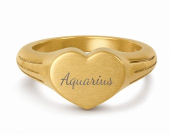Aquarius Ring, Constellation Ring, Heart Signet Ring, Small Signet Ring