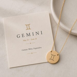 Naszyjnik z monetą Bliźniąt, Wisiorek Bliźniąt, Naszyjnik z monetą zodiaku 18K Gold PVD coating
