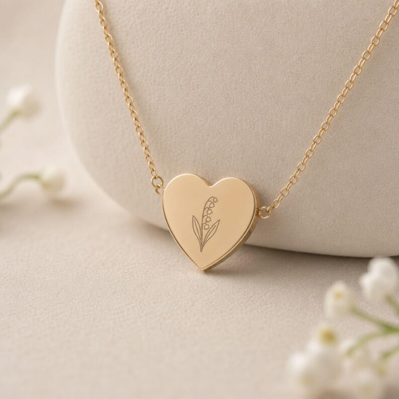 Lily of the Valley Necklace, May Flower Necklace, Dainty Lily Necklace, Tiny Lily Pendant 18K Gold PVD coating
