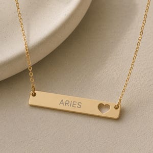 Aries Sign Necklace, Aries Pendant, Zodiac Bar Necklace, Birth Sign Necklace image 1