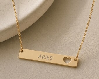 Aries Sign Necklace, Aries Pendant, Zodiac Bar Necklace, Birth Sign Necklace