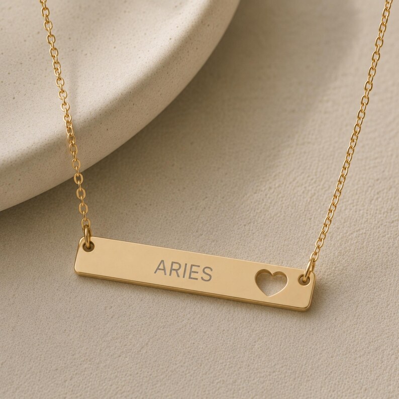 Aries Sign Necklace, Aries Pendant, Zodiac Bar Necklace, Birth Sign Necklace image 1