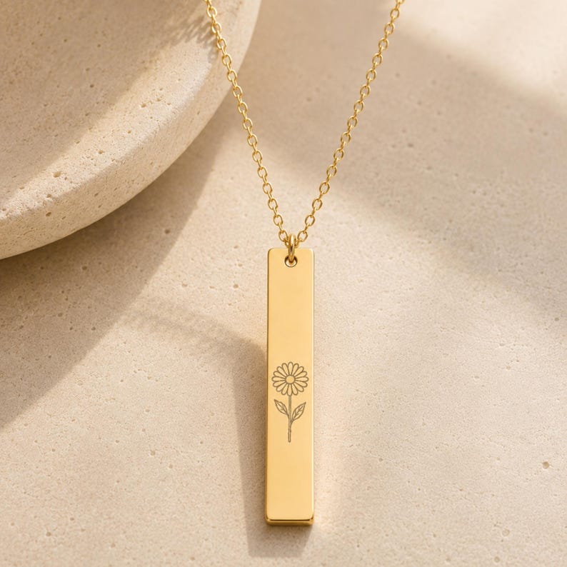 Tiny Daisy Necklace, April Birth Flower, Daisy Charm Necklace 18K Gold PVD coating