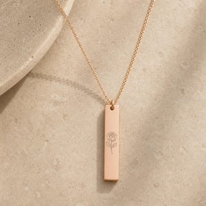 June Flower Necklace, June Rose Necklace, June Flower Charm 18K Rose Gold PVD coating