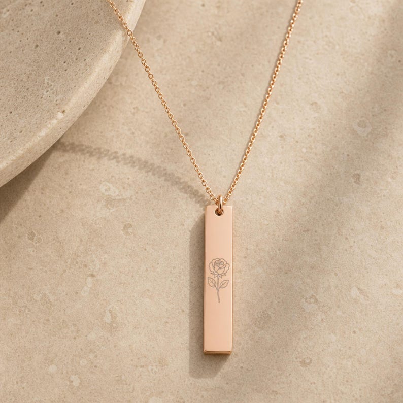 June Flower Necklace, June Rose Necklace, June Flower Charm 18K Rose Gold PVD coating