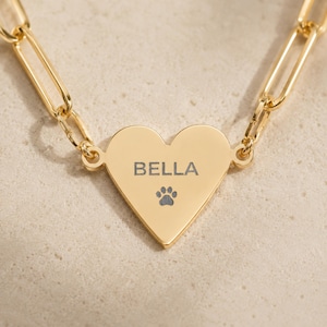 Paperclip Necklace, Paw Print Necklace, Dainty Necklace, Engraved Pendant, Gift for Her