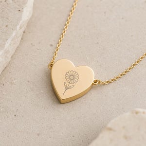 Daisy Heart Necklace, Tiny Daisy Necklace, April Birth Flower