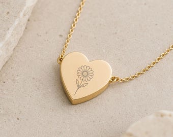 Daisy Heart Necklace, Tiny Daisy Necklace, April Birth Flower