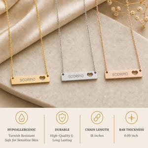 Scorpio Gift For Her, Scorpio Pendant, Zodiac Bar Necklace, Birth Sign Necklace image 9