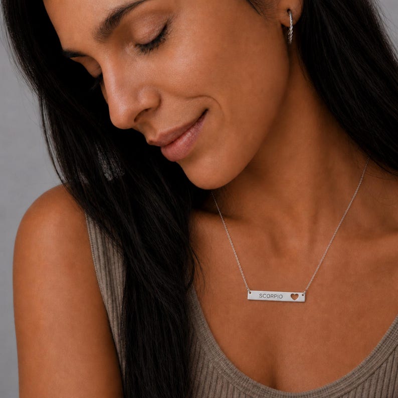 Scorpio Gift For Her, Scorpio Pendant, Zodiac Bar Necklace, Birth Sign Necklace Stainless Steel (No coating)