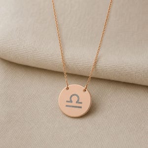 Libra Coin Necklace, Libra Scale Necklace, Zodiac Coin Necklace 18K Rose Gold PVD coating