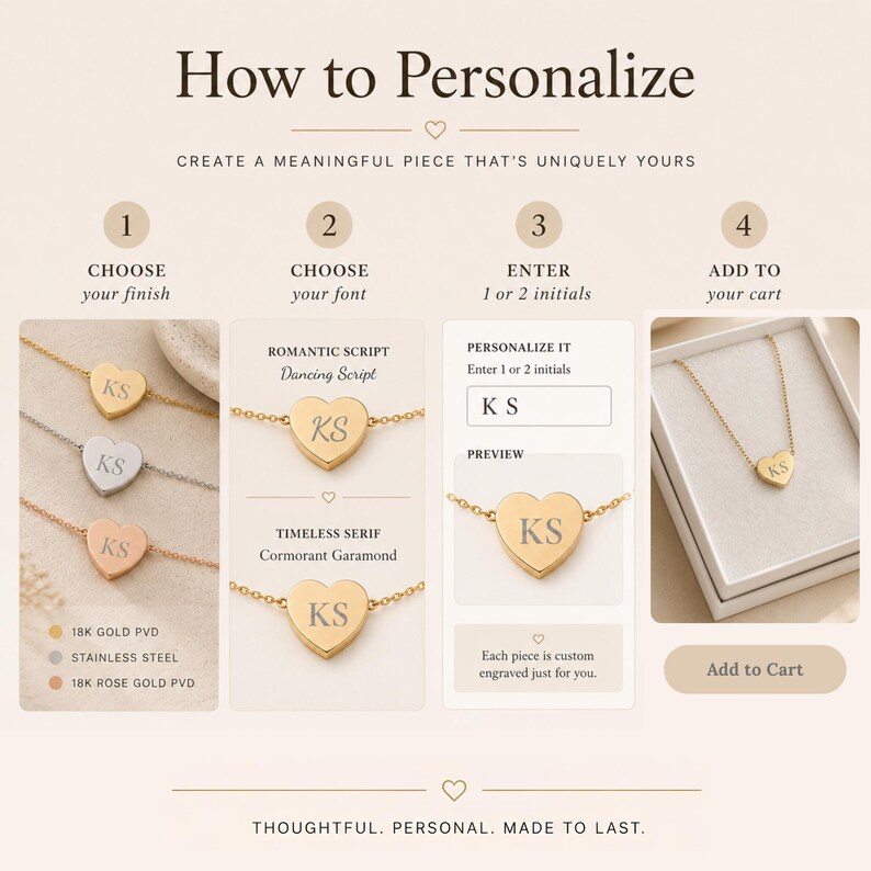 Heart Initial Pendant Necklace - Personalized One or Two Initial Necklace image 8
