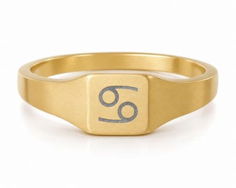 Cancer Signet Ring, Cancer Ring, Zodiac Signet Ring, Square Signet Ring