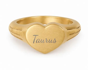 Taurus Ring, Constellation Ring, Heart Signet Ring, Small Signet Ring