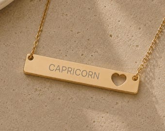 Capricorn Necklace, Zodiac Bar Necklace,  Birth Sign Necklace