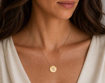Capricorn Coin Necklace, Zodiac Coin Pendant, Birth Sign Necklace,