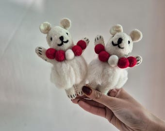 Handmade Felt Polar Bear Ornaments | Needle Felted Bear Decor | Christmas Tree Hanging Decoration | Cute Wool Felt Animal Gift | Felt bear