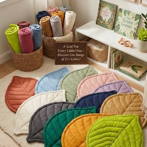 Alfombra de juegos para bebé con diseño de hojas / Alfombra acolchada de algodón orgánico para guardería / Alfombra para que el bebé juegue boca abajo inspirada en la naturaleza / Regalo suave y neutro para baby shower / Montessori imagen 2