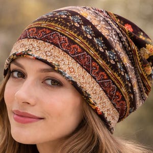 Dunne slouchy mutsen Boho beanie Boho petten Lichtgewicht hoed Bloemenprint oversized pet